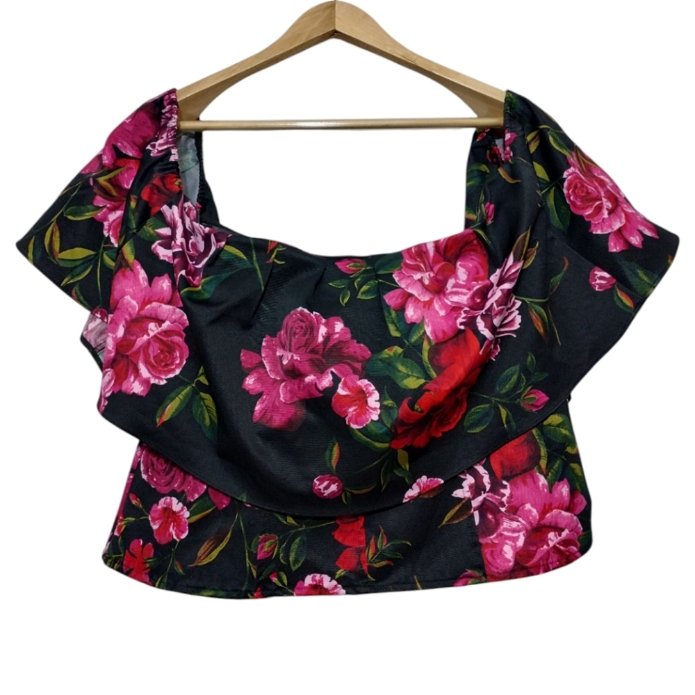 7th Avenue Design Studio Women's XL Coquette Floral Off Shoulder Cropped Top